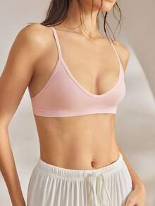 Ocili Seamless Ribbed Elastic Wireless Bra For Women - Pink - View 5