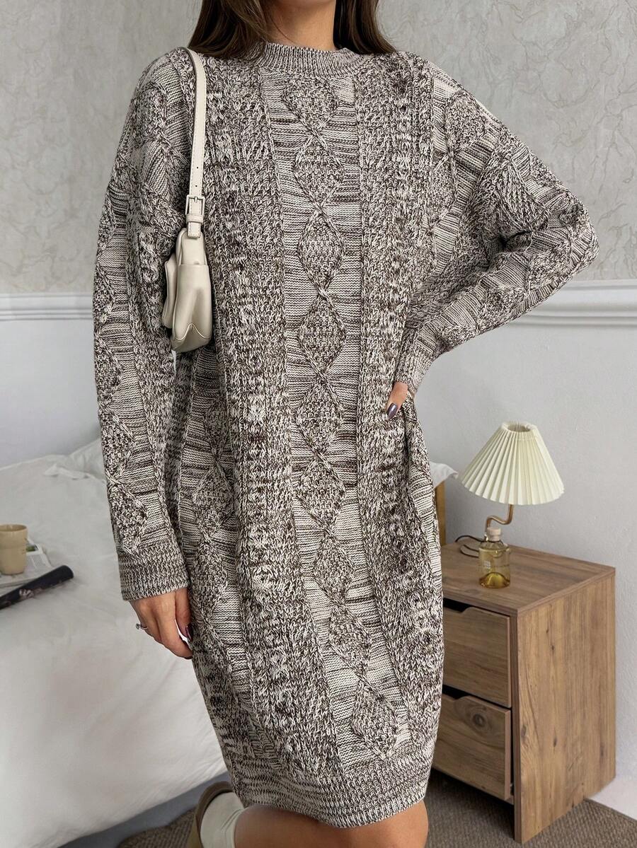 EURMUSE 女士摩卡棕色休闲毛衣裙 - 摩卡棕 - 查看 1