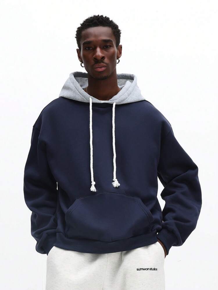 Color Block Hoodie With Contrast Hood