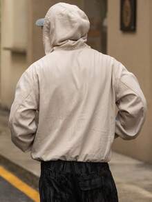 DAZY Men's Solid Color Washed Hoodie Design Black Denim Jacket, Autumn - Light Grey - View 2