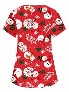 PopScrub Áo đồng phục y tá/bác sĩ in họa tiết hoạt hình cổ chữ V, túi đôi dễ thương hình ông già Noel, ngôi sao, bông tuyết, mũ ông già Noel, áo đồng phục y tá/bác sĩ/khám phẫu thuật/áo đồng phục chăm sóc thú cưng màu trơn/áo phẫu thuật tay ngắn/áo khoác phòng thí nghiệm có nhiều túi, trang phục ngày lễ tiện dụng cho nữ, áo cánh Giáng sinh, đồ trang trí Giáng sinh, đáng yêu, vui tươi - Đỏ - Xem 2