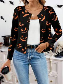 SHEIN Clasi Áo khoác nhẹ in họa tiết toàn thân dành cho nữ, trang phục Halloween sang trọng dành cho nữ mùa thu - Nhiều màu - Xem 2