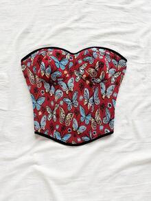 Soleia 休闲度假西部海滩婚礼宾客着装毕业早午餐女士，圣帕特里克节春假复活节音乐节优雅波西米亚热带无肩带蝴蝶提花抹胸上衣 - 彩色 - 查看 5