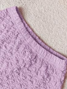 Baby Girl Casual Solid Color Textured Elastic Halter-Neck Top And Elasticated Waist Shorts Set - Mauve Purple - View 4