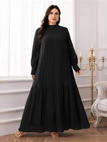 Veilorie Plus Size Elegant Solid Color Dress, Suitable For Party - Black - View 3