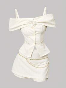 SHEIN MOD 女士优雅高腰米色粗花呢裙，音乐会，派对，优雅，复古，复古，音乐会，优雅，婚礼嘉宾生日高腰裙裤 - 杏色 - 查看 3