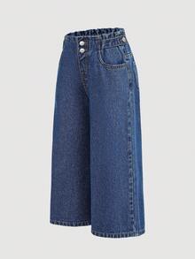 SHEIN 年轻女孩宽松深蓝色牛仔裤，适合秋季、冬季、休闲时尚度假穿着，2000年代风格，万圣节牛仔裤，圣诞节。 - 深色水洗藍 - 查看 6