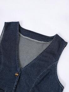 Sparklyn Teen Girls European And American Style Denim Vest, White Casual Shirt, High Waist Denim Skirt Set - White - View 6