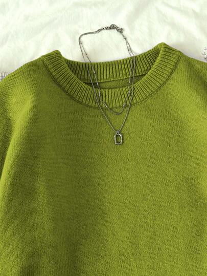 Elamini Women's Solid Color Crew Neck Long Sleeve Casual Pullover Sweater, Autumn/Winter, Christmas