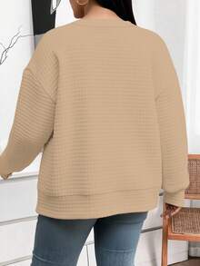 SHEIN LUNE 大码女式感恩节休闲优雅印花宽松半拉链卫衣，秋冬季 - 彩色 - 查看 2