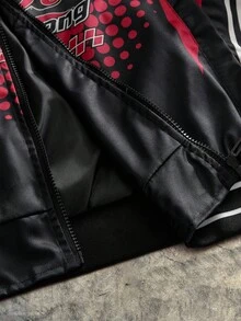 AXEPEAK Men's Casual Letter Print Baseball Jacket, For Autumn - black red - View 5