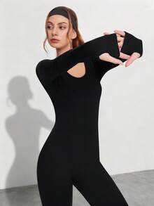 Dewbera 1 buah Jumpsuit/Romper Tanpa Jahitan Warna Hitam Dasar dengan Desain Bergaris, Menyerap Keringat, Cocok untuk Olahraga, Kebugaran, dan Yoga - Hitam - View 4