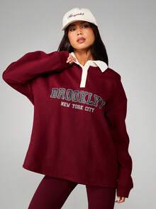 MISSGUIDED 布鲁克林印花撞色饰边长袖领口运动衫 - 彩色 - 查看 6