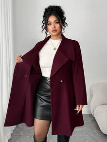 Elenzga 大码连衣裙，收腰设计，喇叭裙摆，金属扣设计 - 中紫紅色 - 查看 7