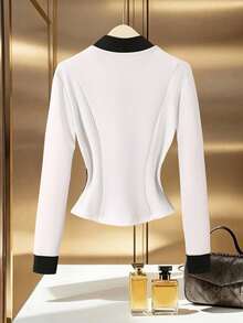 Modelyn Women's Elegant Fashionable Color Block Waist Sweatshirt - Black and White - View 2