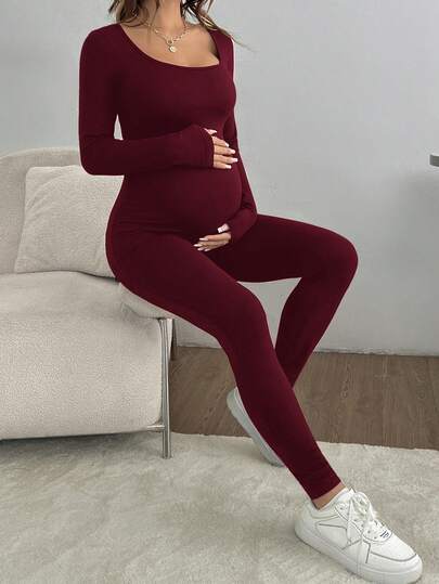 SHEIN Minimalistyczny, jednokolorowy kombinezon dla kobiet w ciąży na co dzień