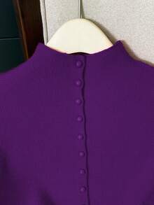 Franclia Casual Loose Turtleneck Sleeveless Knitted Button Design Red Women's Sweater Top, Spring/Autumn - Purple - View 5