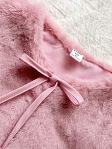 Vintaside Kids Young Girls Plush Soft Jacket, Removable Decorative 3D Bow Vest Design, Fashion Countryside Style, Cute Pink, Versatile All-Match Elegant Lady Jacket Vest