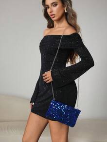 CUCCOO SZL 轻巧、商务休闲水钻装饰水桶包迷你抽绳设计、透明包时尚珍珠包晚宴包、晚餐包迷人、优雅、精致、安静的奢华水钻，适合派对女孩、女士、新娘，非常适合派对、晚宴/宴会圣诞派对礼服 - 寶藍色 - 查看 3