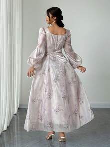 Elenzga Plus Size Floral Print Dress, Elegant For Party