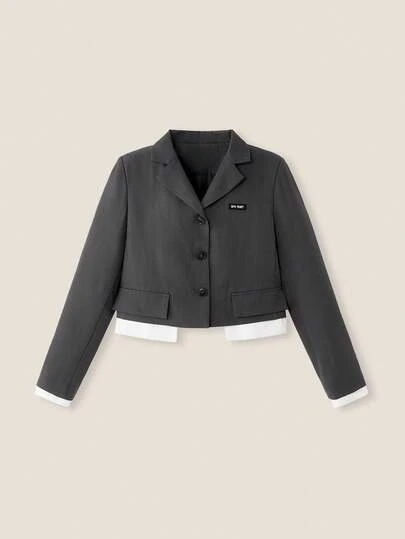 Muvela Women's Long-Sleeve Cropped Vintage Preppy Style Casual Blazer For Fall Back-To-School Outfits