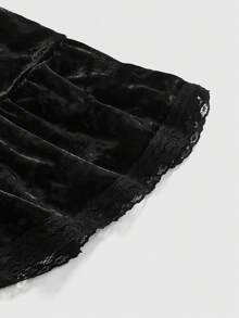 ROMWE Goth Robe évasée en velours à encolure en V avec laçage et empiècements en dentelle, style épaules dénudées pour femmes, pour Halloween - Noir - Voir 3