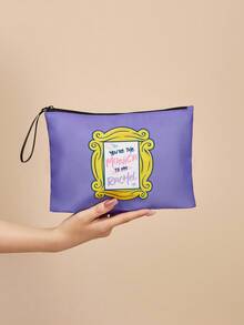FRIENDS X SHEIN 2 件套图案印花轻质涤纶纤维化妆包，适合存放化妆品、文具、日用品、数码产品，非常适合通勤、上学、旅行，适合男士、女士、学生、相框、友情 - 彩色 - 查看 5