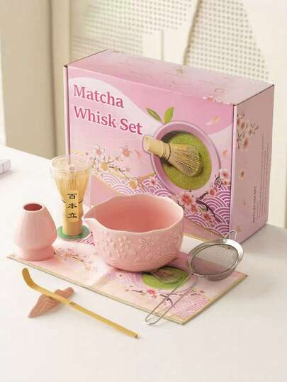 4 peças/5 peças Novo Conjunto de Tigela e Chá Matcha Sakura, Combo de Ferramentas de Matcha de Alta Qualidade Incluindo Tigela de Matcha, Batedor, Suporte, Colher de Bambu, Peneira, Adequado para Amantes de Matcha e Iniciantes, Ótimo Presente para o Dia das Mães, Idosos