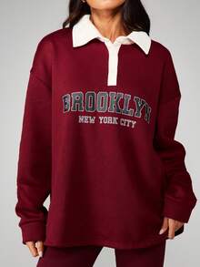 MISSGUIDED 布鲁克林印花撞色饰边长袖领口运动衫 - 彩色 - 查看 5