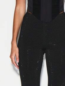KIZN Hotfix Diamante Embellished Wide Leg Flare Trousers Evening Party Palazzo Pants - Black - View 4