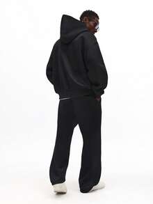 SUMWON Black Hoodie And Sweatpants Co Ord Set With Centre Pocket Drawstring Hood Winter Loungewear Matching Tracksuit