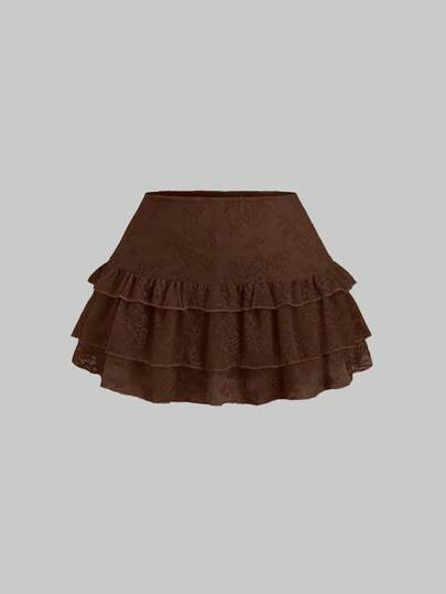 Sweetra 女士浪漫优雅蕾丝荷叶边短裙