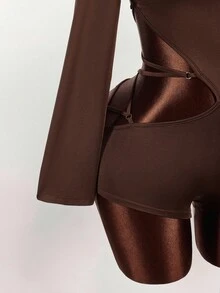 Amplova 时尚纯色露背交叉不对称性感连体裤