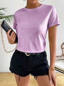 Franclia Camiseta elegante y encantadora de princesa sirena con cuello redondo y brillante - Morado - Ver 7