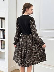 SHEIN 少女拼布碎花长袖休闲连衣裙 - 彩色 - 查看 2