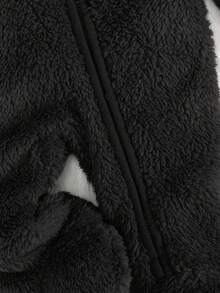 SHEIN Baby Boy 3D Ear Design Hooded Zipper Flannel Sleep Jumpsuit - Black - View 4