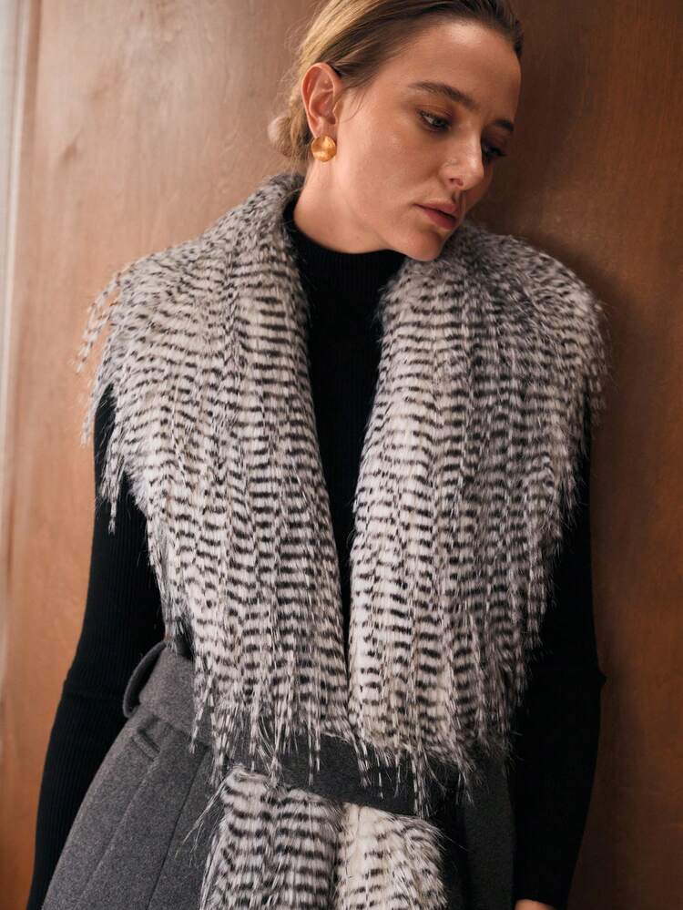 Detachable Faux Fur Collar Long Vest, Autumn/Winter