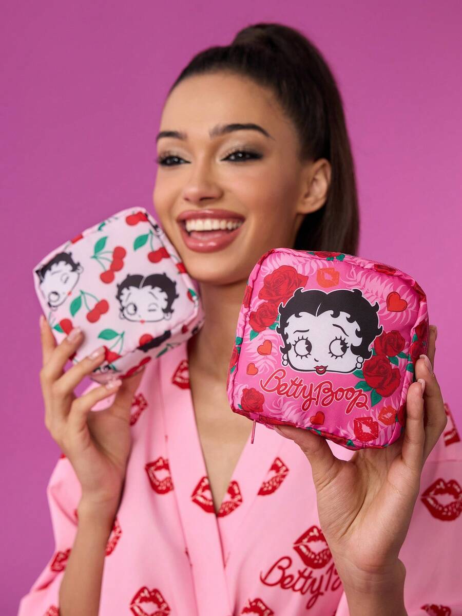 Betty Boop x SHEIN 1个/套卡通图案印花涤纶纤维收纳袋，可用作女性卫生用品收纳袋、数码产品收纳袋、小物件收纳袋，可爱、俏皮、性感 - 彩色 - 查看 1