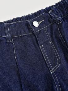 Young Girl' Navy Blue Denim Ruffle Hem Loose Fit Pants,Fall Clothes,Winter Clothing ,Casual And Fashionable Vacation Outfits,2000s Style ,Halloween Denim Jeans ,Christmas - Dark Wash - View 3