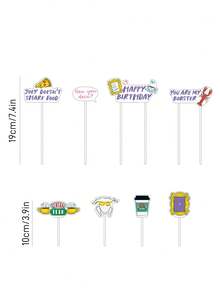 FRIENDS X SHEIN 8 Pcs Birthday Party Decoration Plugin, Dessert Cupcake Decoration Plugin, Cake Decoration