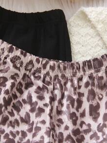 SHEIN Playful Pals 2 Stücke/Set Baby Mädchen Leoparden Muster & einfarbige Leggings, geeignet für drinnen und Outdoor, Frühling/Herbst - Verschiedenfarbig - Übersicht 4