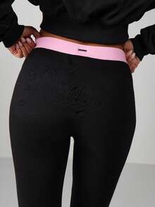 Missguided x Playboy Leggings capri taille haute avec motif gaufré et taille-bande contrastante rose - Multicolore - Voir 3