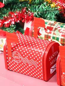 Joivida 1 Piece Of Christmas Decorative Item,Tin Mailbox Box, Wrought Iron Mailbox Can, Gift Cartoon Candy Box