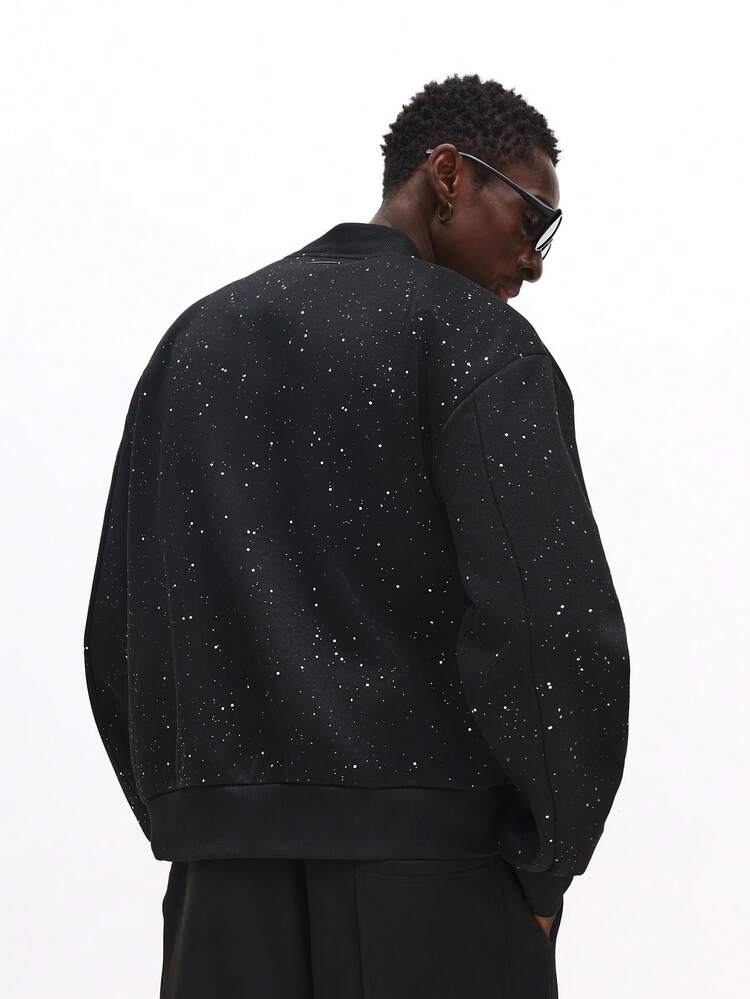 Buttoned Varsity Jacket With Glitter Finish