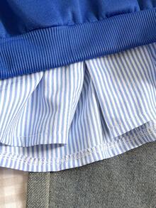 青少年女孩运动衫，休闲学院风百搭，二合一运动衫衬衫领数字和字母印花豹纹宽松