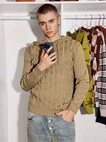 STEELVANCE 男士新款时尚纯色抽绳连帽毛衣，秋季 - 咖啡棕 - 查看 4