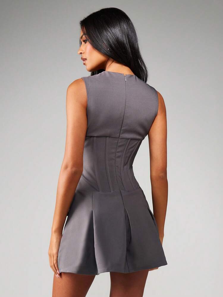 MISSGUIDED Robe mini corset à encolure plongeante sans manches avec jupe évasée, pour soirée