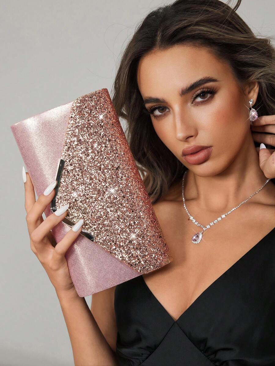 CUCCOO SZL Damen Kristall Abendhandtasche, Set mit 4 Kristall Ohrclips Brautschmuck Halskette Armband Anhänger, funkelnde Tasche, perfekt für Party, Hochzeit, Abschlussball, Dinner/Bankett, Hochzeitskleid, Abendrobe, Abschlussballkleid, Geburtstagskleid, Valentinstag