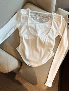 Franclia Ladies Lace Paneled Top With Chest Pads - White - View 2