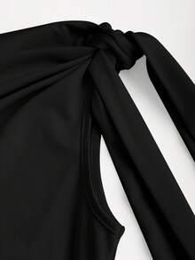 Sweetra Women's Oblique Shoulder Flounce Sexy Bodycon Dress, Waist Cinching, Bodycon, French Chic Mini Skirt - Black - View 4